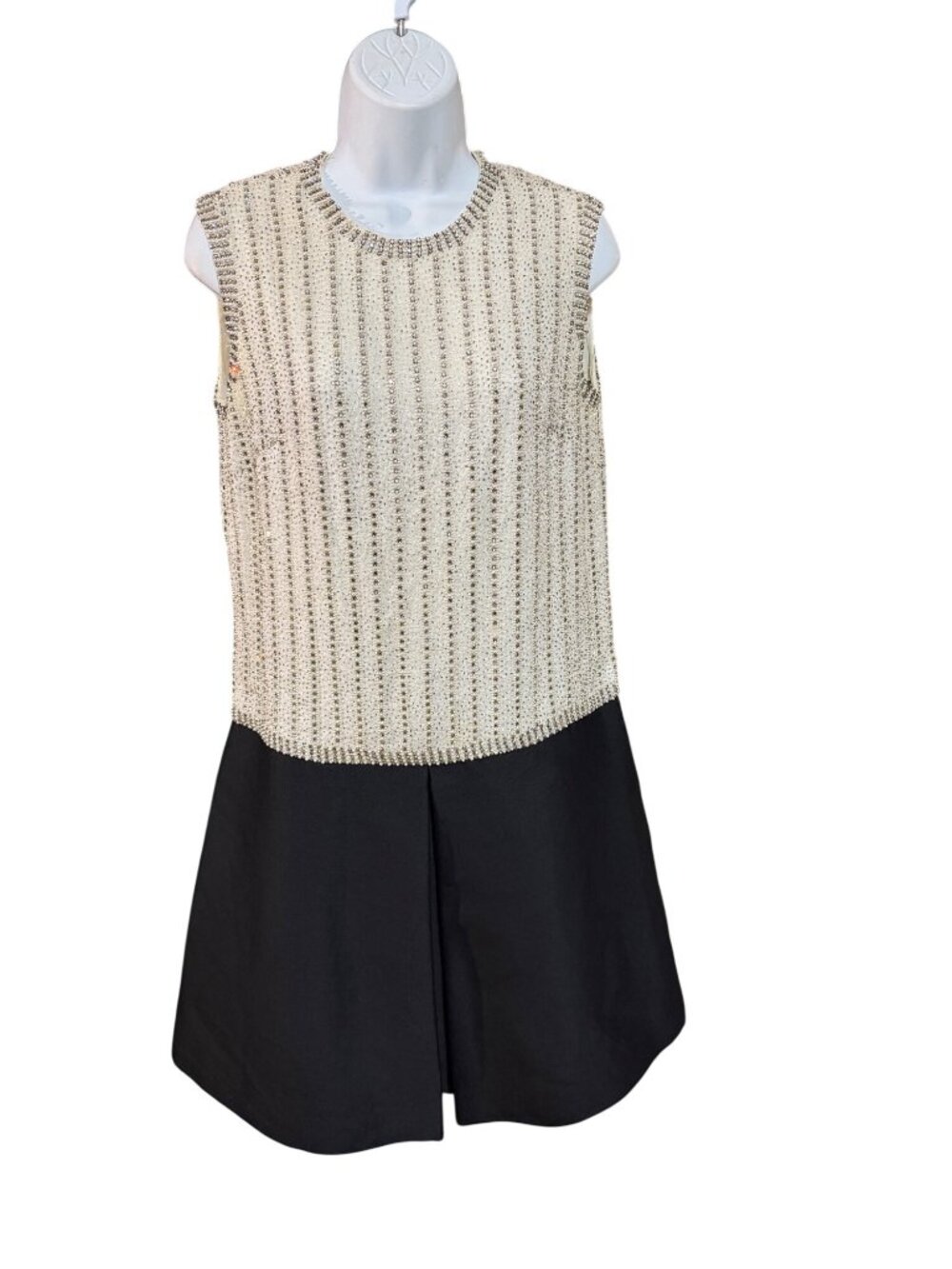 Vintage 1960s Seaton Enterprises Hand Beaded Sleeveless Dress With Black Pleated - Picture 1 of 7